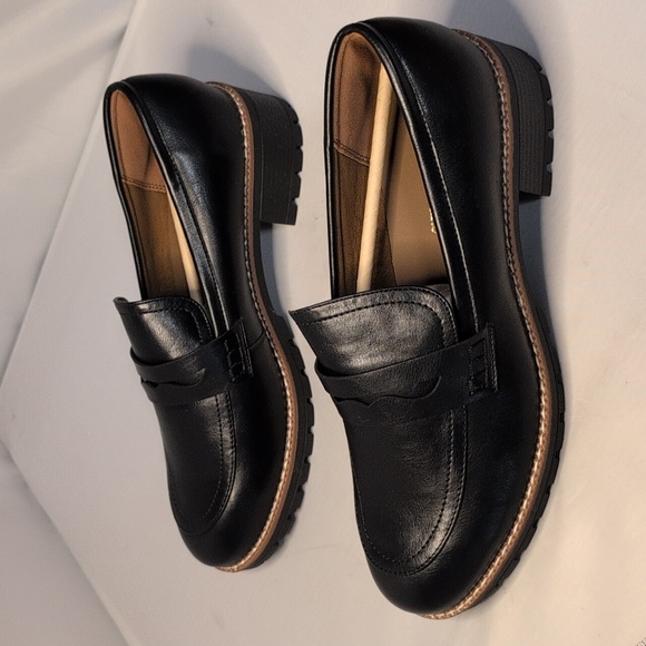 Dream Pairs Black Faux Leather Platform Loafers with Chunky Heels NEW - Picture 5 of 12
